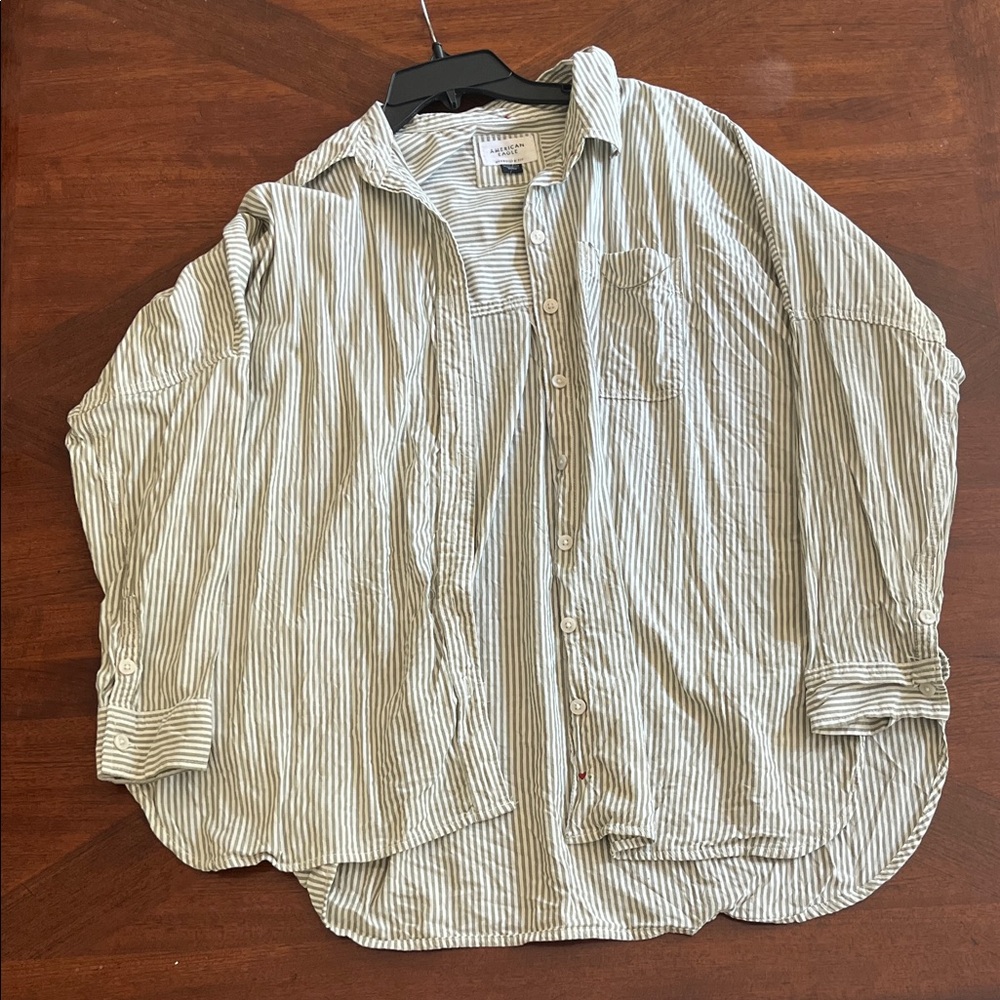 American Eagle Outfitters Green Striped Shirt